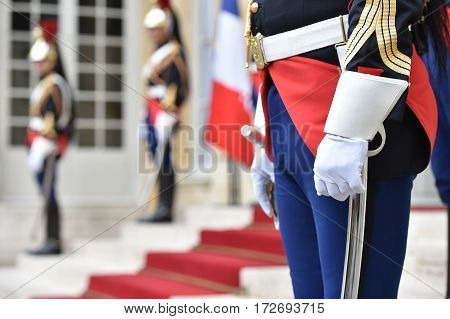 Detail with republican guards of honor during a welcome ceremony