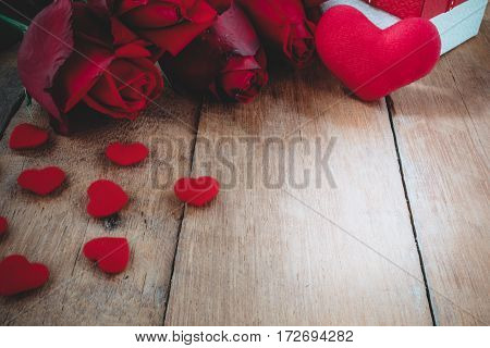 Close up heart on wooden board with copy space.Valentines Day background concept Wedding day.Vintage tone
