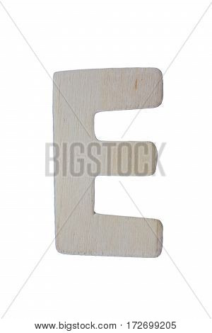 Wooden letter E isolated on white background with clipping path.