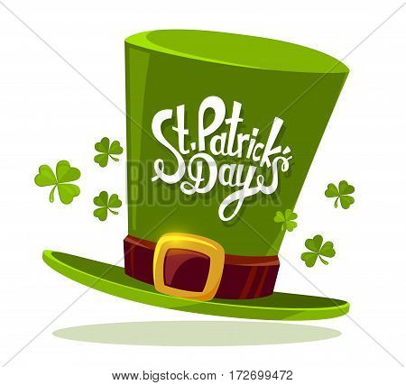 Vector Illustration Of St. Patrick's Day Greeting With Big Green Hat On White Background.