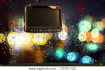 Car video recorder. CCTV car camera for safety on the road accident.