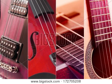 Music Collage. Collage of photos of tinted blue guitar and amp.