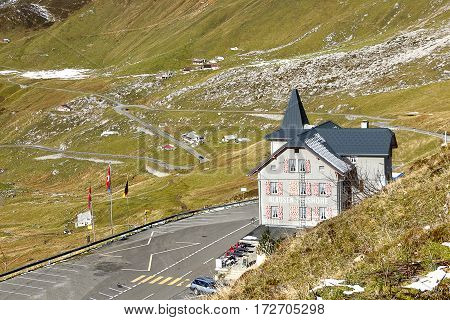 KLAUSEN, SWITZERLAND - CIRCA 2015: The KlausenPassHohe, or Klausenpass Hotel