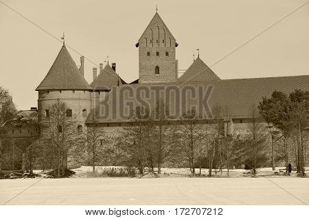 Old castle of Trakai, Lithuania. Sepai toned photo