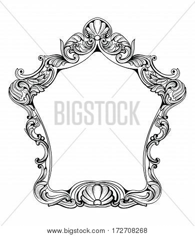 Imperial Baroque Mirror frame. Vector French Luxury rich intricate ornaments and crystals. Victorian Royal Style decoration