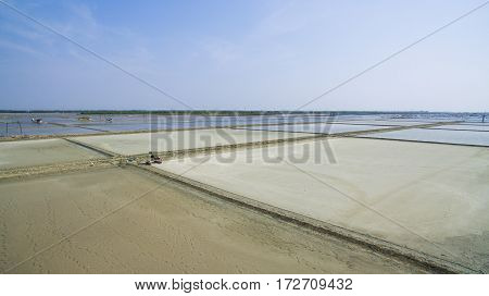 aerial view of salf farm in samuthsongkram province thailand