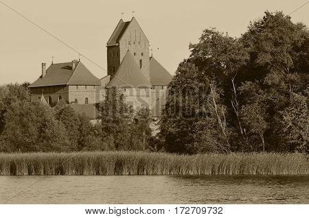 Old castle of Trakai, Lithuania. Sepai toned photo
