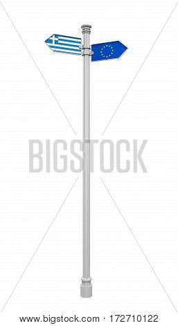 Grexit Direction Sign isolated on white background. 3D render