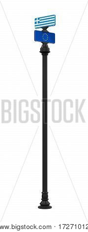 Grexit Direction Sign isolated on white background. 3D render