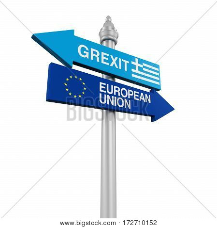 Grexit Direction Sign isolated on white background. 3D render