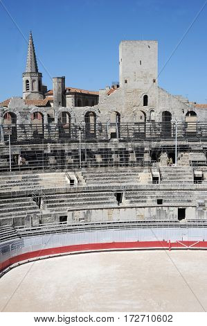 Arles, France - 28 June 2012: The Roman amphitheater of Arles on France