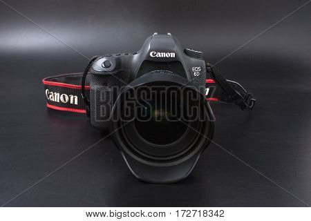 Gomel, Belarus - 22 February 2017: Canon Camera - 6D With Sigma Lenses - 24 On The Black Background.