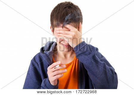 Young Man with Cigarette Isolated on the White Background
