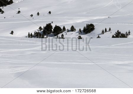 Landscape of mountains totally covered with snow