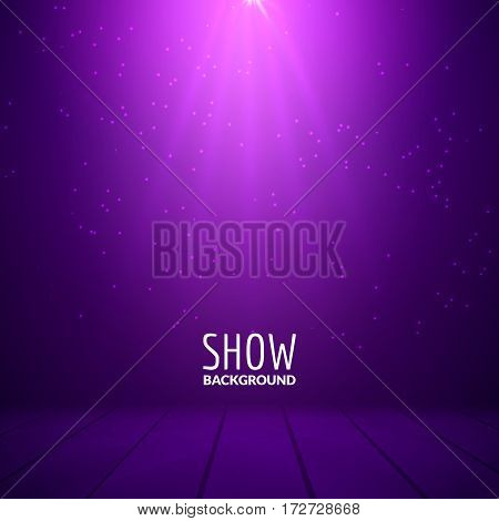 Floodlight spotlight illuminates wooden scene. Vector illustration