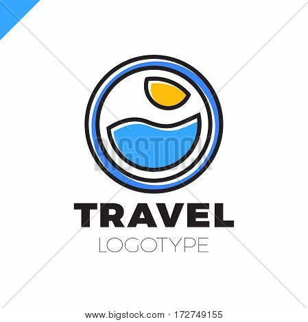 Sun And Sea Logo Design Template. Vector Colorful Sign Logotypes For Travel Agency. Cruise Summer Ci