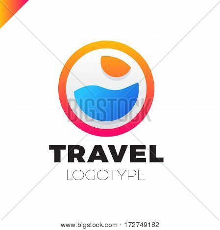 Sun And Sea Logo Design Template. Vector Colorful Sign Logotypes For Travel Agency. Cruise Summer Ci
