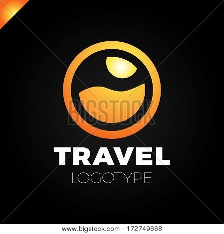 Sun And Sea Logo Design Template. Vector Colorful Sign Logotypes For Travel Agency. Cruise Summer Ci
