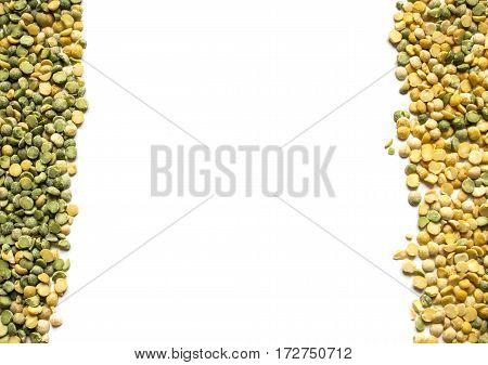 Mix dry pea texture. green dry pease. dry yellow pea background .