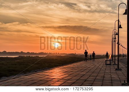 Morning at a park near the Khong river in Bueng Kan district Thailand.