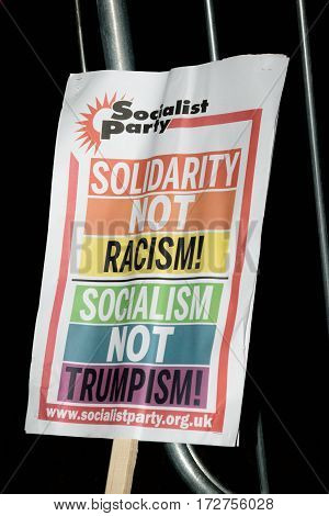 London United Kingdon - Febuary 20th 2017: Protesters gather in Parliment Square to protest the invitation to United States President Donald Trump on a state visit to Great Britain as Parliment debate the visit