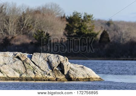 Timmy's Rock glows in morning sun in winter