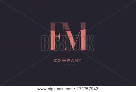 Fm F M Pink Vintage Retro Letter Company Logo Icon Design