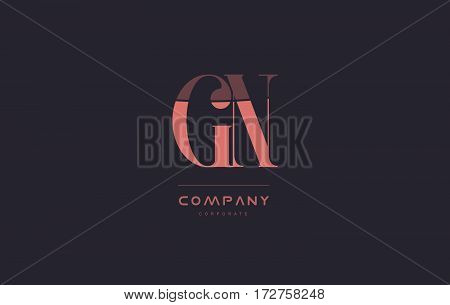 Gn G N Pink Vintage Retro Letter Company Logo Icon Design