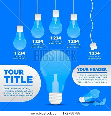 Infographics elements. 5 steps and broken lamp