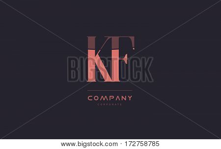 Kf K F Pink Vintage Retro Letter Company Logo Icon Design