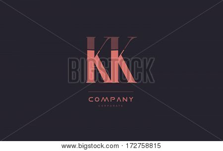 Kk K K Pink Vintage Retro Letter Company Logo Icon Design