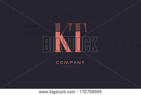 Kt K T Pink Vintage Retro Letter Company Logo Icon Design