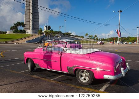 Havana Cuba - January 22 2017: Jose Marti monument on Revolution square. It is 109 m high and is one of the tallest buildings in Cuba.