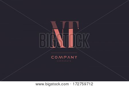 Nt N T Pink Vintage Retro Letter Company Logo Icon Design