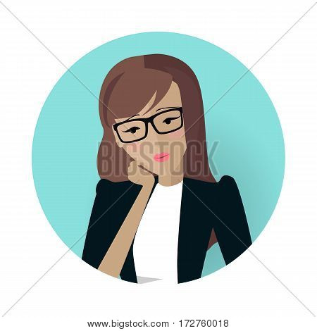 Userpic of a business lady. Woman at work icon symbol sign. Different female faces in circles. Girls user pics set. Avatar collection. Flat style. Part of series of daily routine of the week. Vector