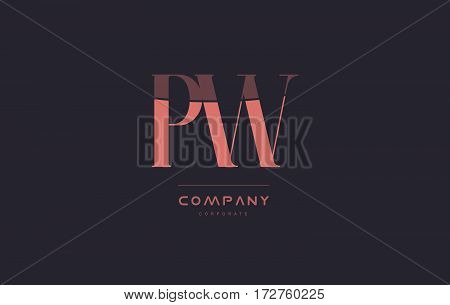 Pw P W Pink Vintage Retro Letter Company Logo Icon Design