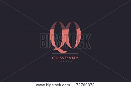 Qo Q O Pink Vintage Retro Letter Company Logo Icon Design
