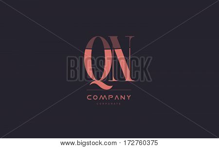 Qn Q N Pink Vintage Retro Letter Company Logo Icon Design