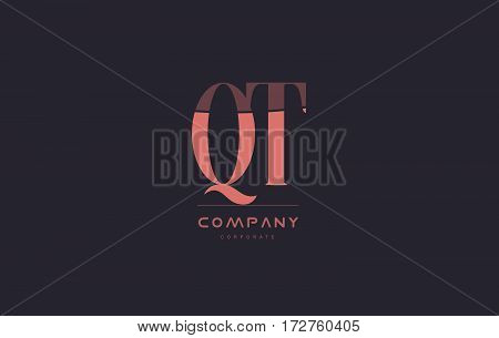 Qt Q T Pink Vintage Retro Letter Company Logo Icon Design