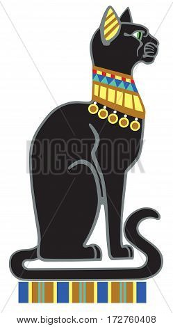 Egyptian black cat bastet in sitting pose. Side view isolated vector