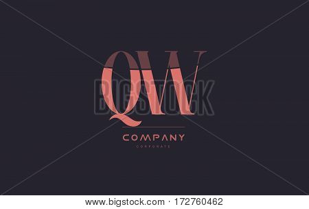 Qw Q W Pink Vintage Retro Letter Company Logo Icon Design