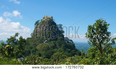 Taung Kalat Monastery on Popa Mount in Bagan, Myanmar