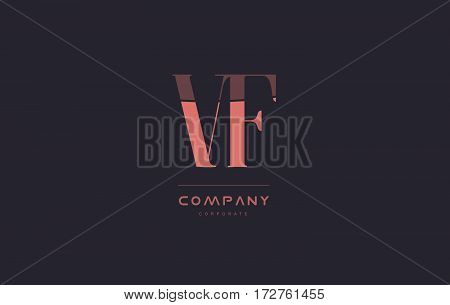 Vf V F Pink Vintage Retro Letter Company Logo Icon Design