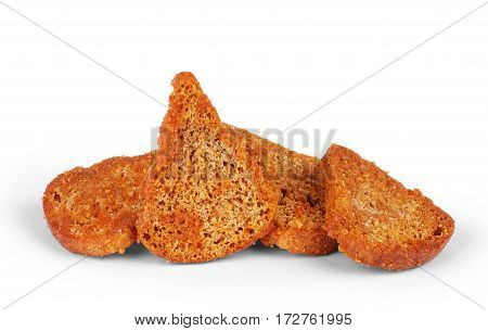 Pile of rye croutons isolated on white