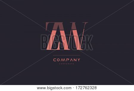 Zw Z W Pink Vintage Retro Letter Company Logo Icon Design