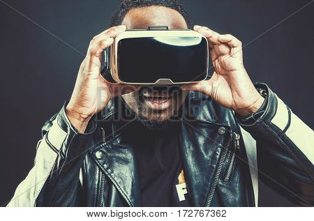 Young Man Wearing Virtual Reality Googles / Vr Glasses