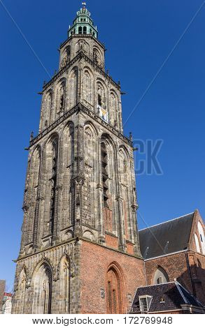 Martini Church Tower In The Historical Center Of Groningen