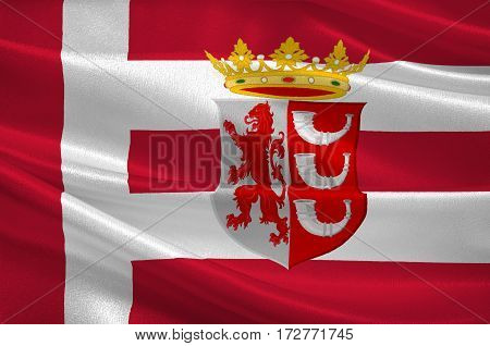 Flag of Eindhoven is a municipality and a city located in the province of North Brabant in the south of the Netherlands. 3d illustration