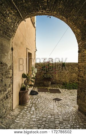 Panoramic view from an alley in Grottammare, Marche, Italy