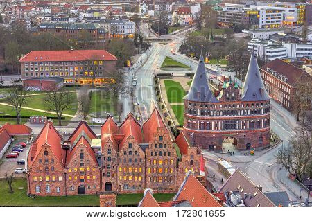 Holstentor Gate During Twilight, Lubeck, Germany